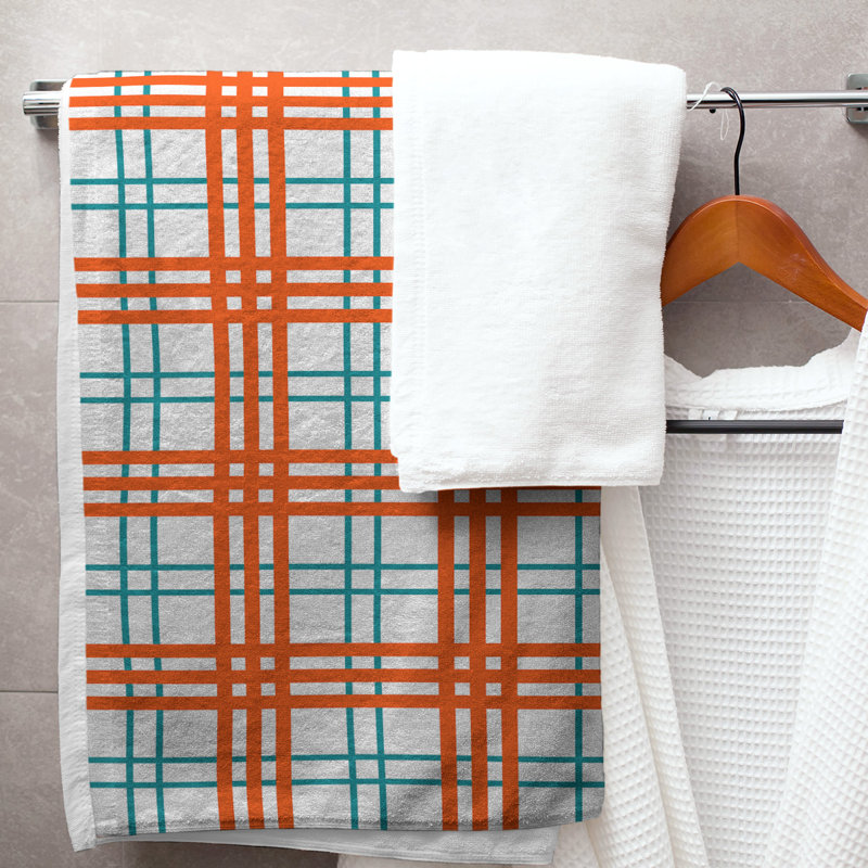 Bath Towel, Microfiber, White/Aqua/Orange
