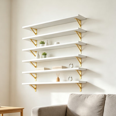 Floating Shelves for Wall Home Decor, Wood Wall Mounted Shelves with Metal Brackets, Set of Six, Rustic Farmhouse Style for Living Room, Bedroom, Kitchen, Bathroom