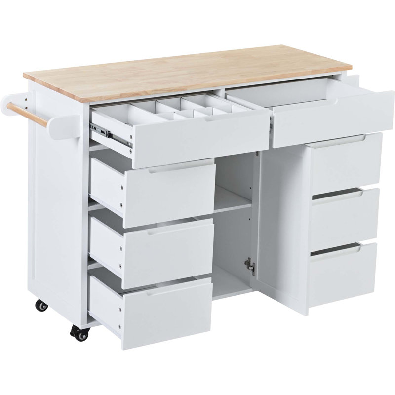 Îlot de cuisine pour chariot de cuisine en bois d'hévéa Crader, Blanc