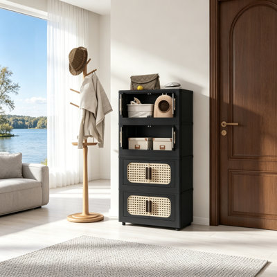 20-Inch Wide Folding Storage Cabinet With 4 Tiers, Magnetic Door, And Wheels For Versatile Organization