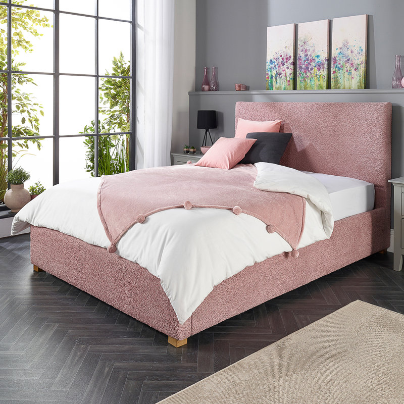 Bouclé Upholstered Garland Ottoman Bed Frame, Super King (6'), Blush