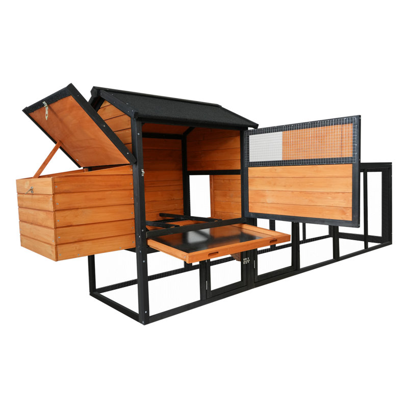 Grande poulailler d'extérieur en bois avec enclos et nichoir