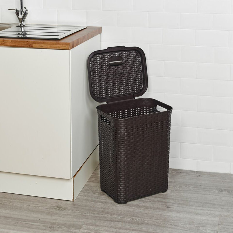 Plastic Rattan Dirty Laundry Clothes Washing Bin Basket Storage Organiser, Brown, 47.50