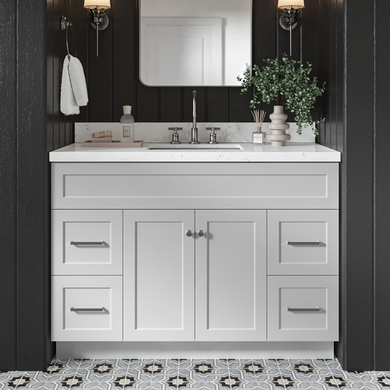 Hamlet 48.25'' Bathroom Vanity with Carrara Quartz Top, Gray