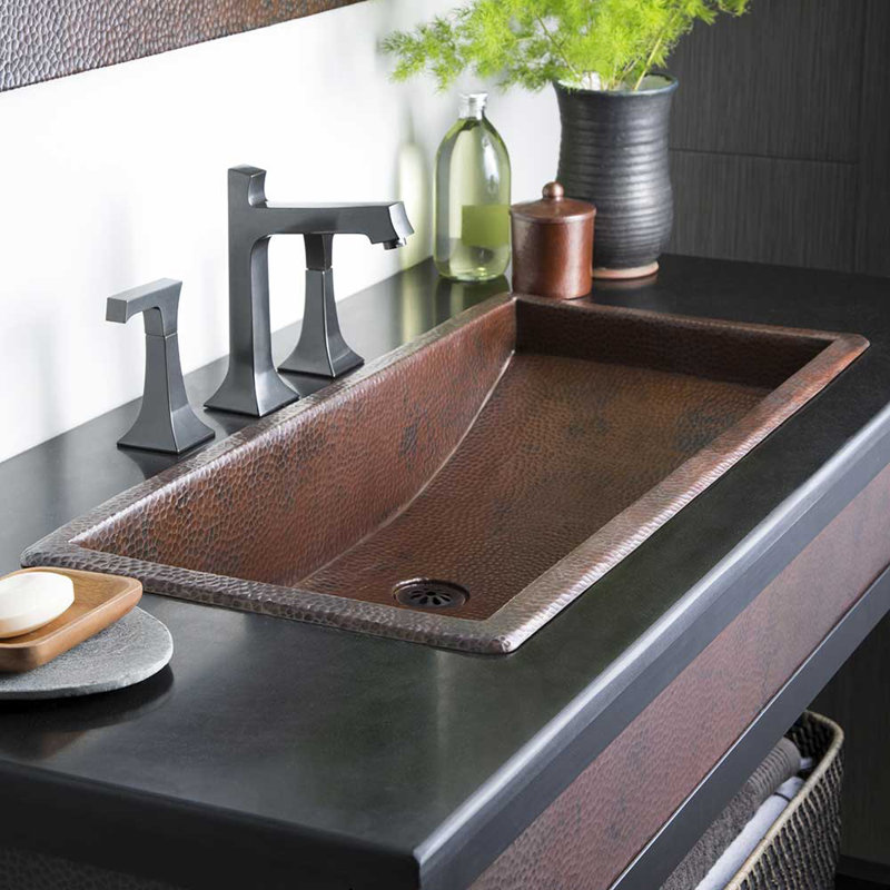 Copper Hand Hammered Rectangular Undermount Bathroom Sink, Antique