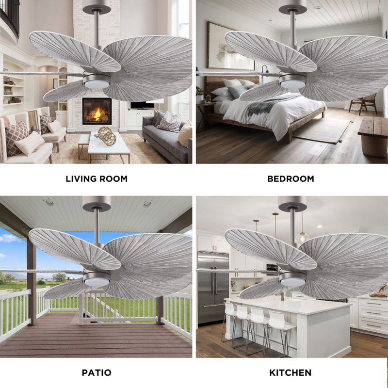 Alessandra Tropical - Five Blade Ceiling Fan - Integrated LED -Matte Black Finish -Light Blue Blades, Brushed Nickel