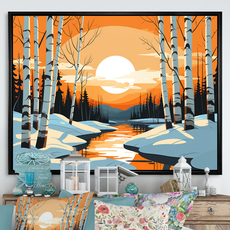 Paysage d'hiver Bolt - Paysage d'hiver, Cadre flottant noir, H 34 po x l 44 po x P 1,5 po