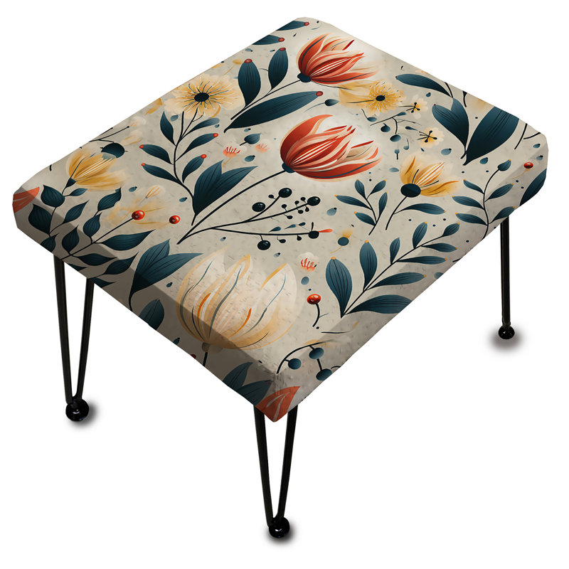 Retro Coral Flair Gardens Serenity - Floral Rectangle Ottoman