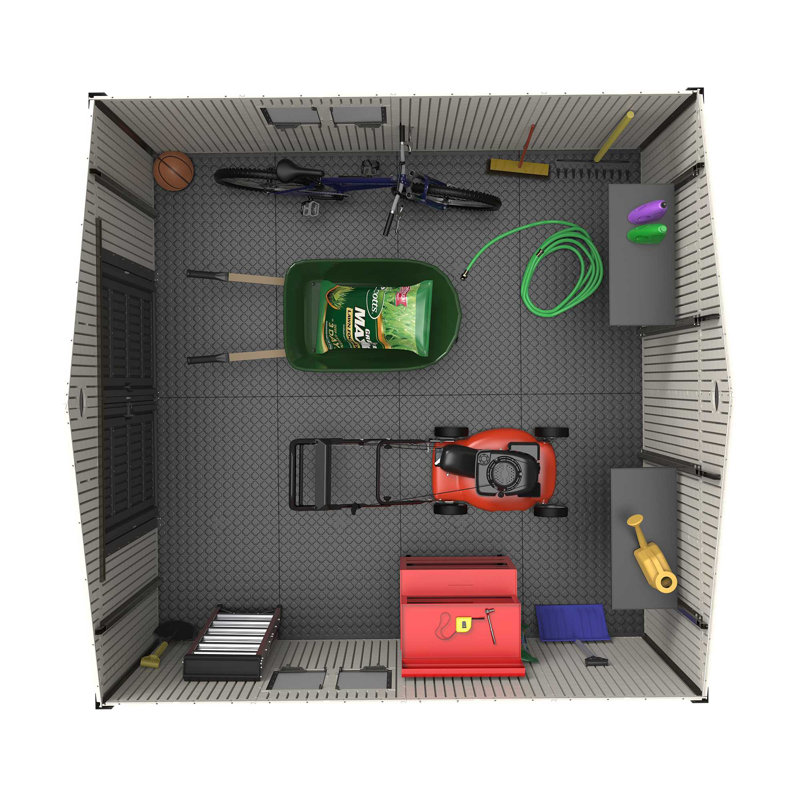 Remise de rangement extérieure en polyéthylène haute densité (plastique) à construction renforcée d'acier 11 pi x 11 pi Lifetime