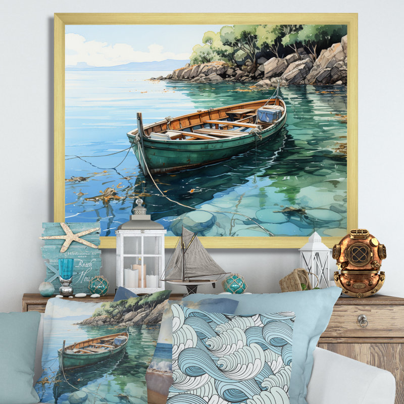 Bateau ancré IV sur toile, Cadre doré à une seule photo, H 24 po x l 32 po x P 1 po