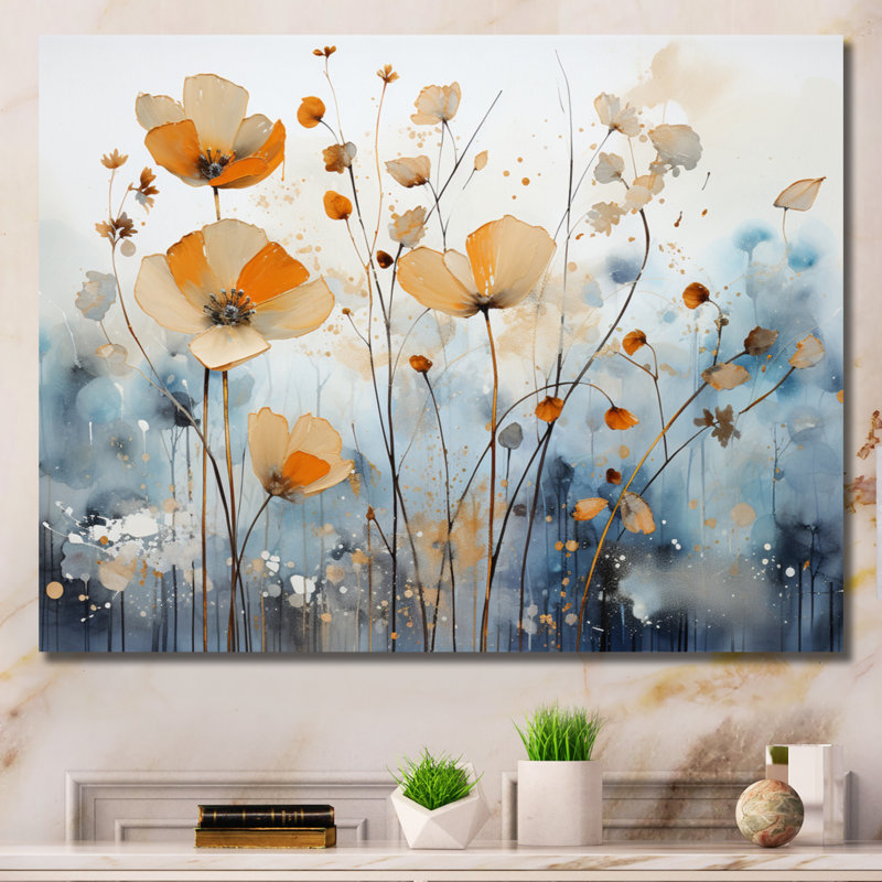 Art sur toile, "Orange Mute Botanicals II", Toile tendue, H 12 po x l 20 po x P 1 po