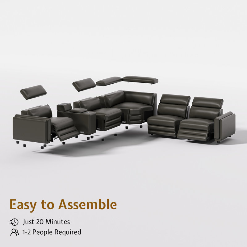 Gesina Oversized Dual Power Reclining 5-Seater Sofa with Console, Bluetooth Speakers & Storage,  Leathaire