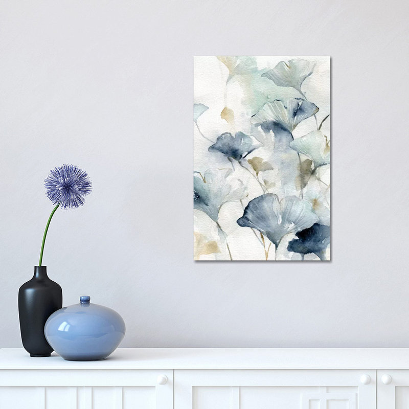 Indigo Gingko II by Carol Robinson - Painting, 30.48 cm H x 45.72 cm W, Wrapped Canvas