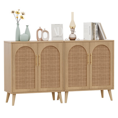 Ensemble de 2 armoires de rangement décoratives avec portes décoratives en rotin, buffet armoire avec tablette réglable, armoire à crédence pour salle à manger, salon, cuisine