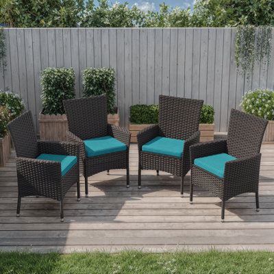 Outdoor Rattan Armchairs With Cushions And Ergonomic Patio Dining Chairs by Lark Manor