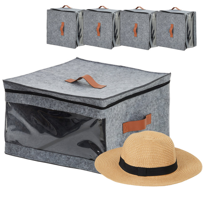 Ensemble de 4 grandes boîtes à chapeaux en feutre pliables avec fenêtre transparente
