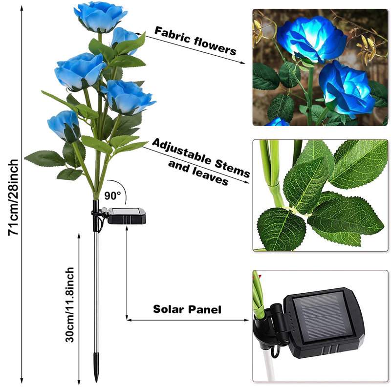 Blue Solar Powered LED Rose Pathway Lights