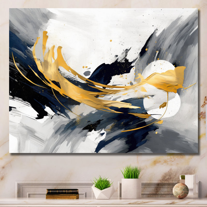 «Gray and Gold Transcendent Impressions II», reproduction sur toile encadrée, Toile tendue, H 30 po x l 40 po x P 1,5 po