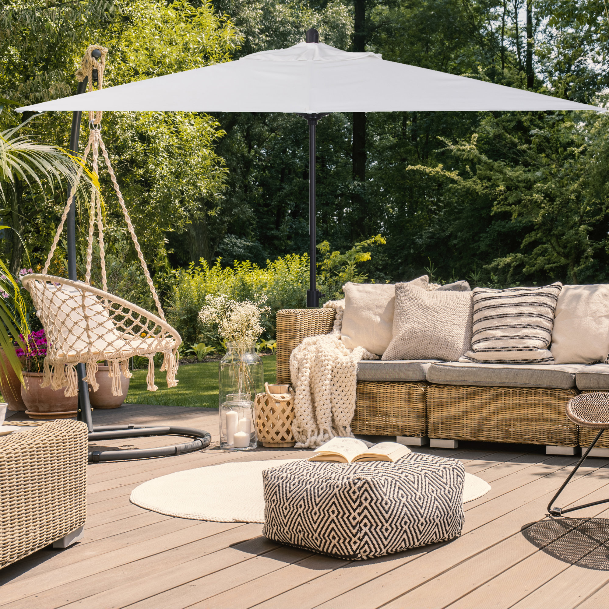 Olivier 116.7'' Outdoor Umbrella, Canvas Natural Sunbrella® Canvas, Black Sapphire