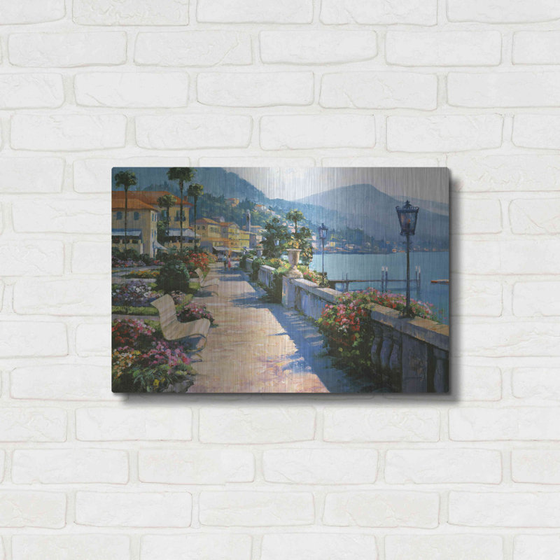 «Bellagio Promenade» par Howard Behrens - peinture sur métal sans cadre, H 16 po x l 24 po x P 0,13 po