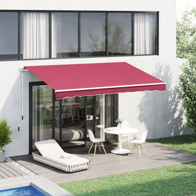Auvent de patio rétractable de 13 pi x 8 pi, parasol avec manivelle manuelle et tissu hydrofuge, structure en aluminium pour terrasse, balcon, cour, abat-jour rouge carmin