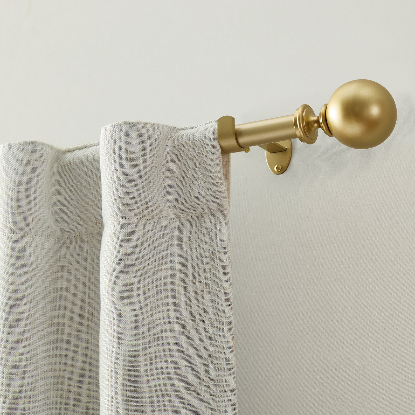 Darion Ball Finial Single Curtain Rod, 2.5" H x 86" W x 5" D, Soft Gold