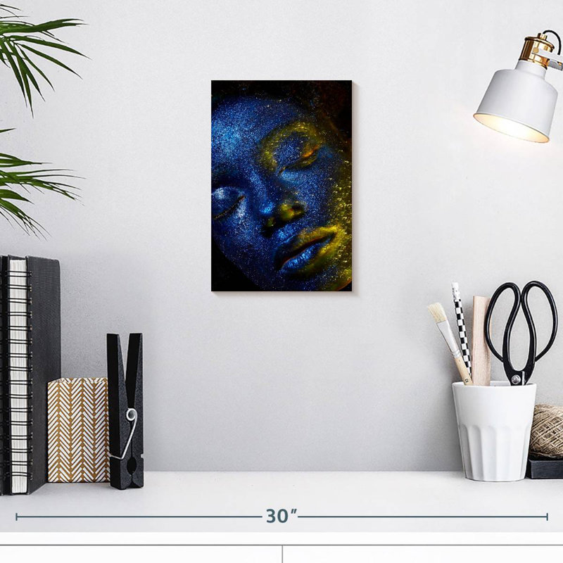 Senne Blue Glitter Face Portrait, 12" H x 8" W
