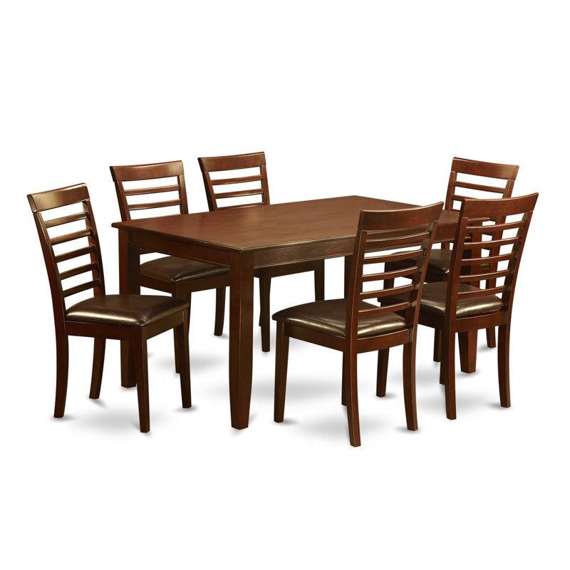 7 Piece Dining Room Furniture Set consists of a rectangular dining table and 6 Upholstered Chairs, Mahogany, Yes