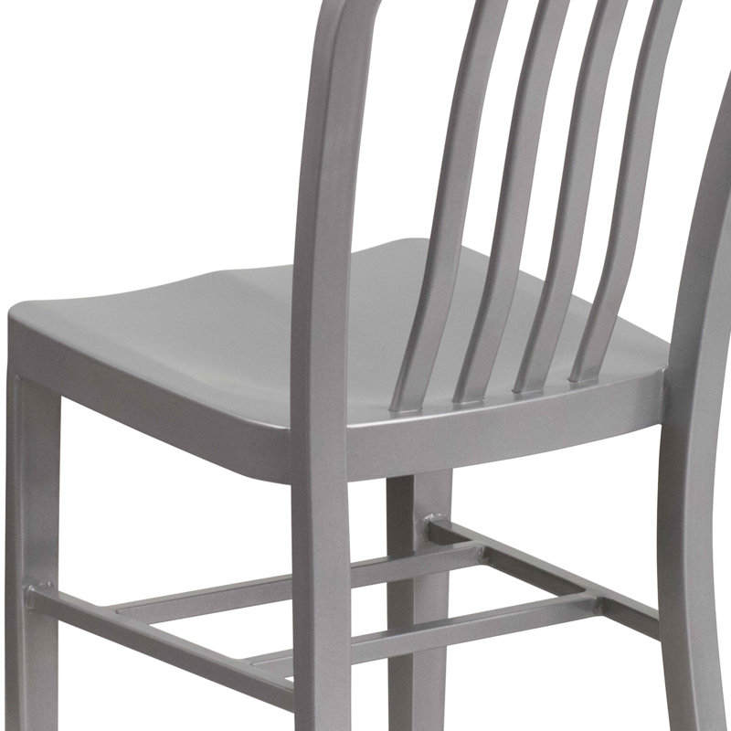Akins Indoor/Outdoor Commercial Grade Metal Modern Dining Chairs by Flash Furniture, Silver, 2