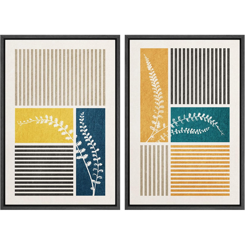 Silhouette géométrique de fleurs de style Mid-Century avec des blocs de formes abstraites, des illustrations de paysage moderne et chic en néon
