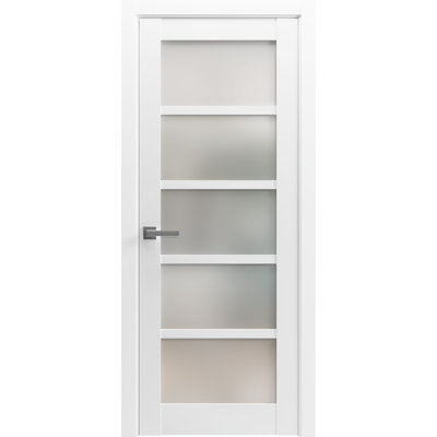 Porte intérieure française pré-montée Quadro 4002 Blanc Soie avec vitrage dépoli, panneau simple standard, cadre, poignée, pour salle de bain ou chambre, portes robustes - 91,4 cm x 213,4 cm - Vitrage dépoli