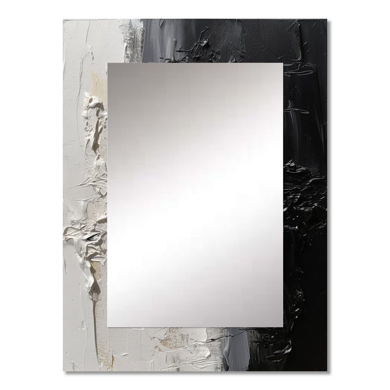 White And Black Tranquility Unleashed II - Abstract Marble Unique Mirror, Modern & Contemporary Large Wall Mirror, Printed Metal Art
