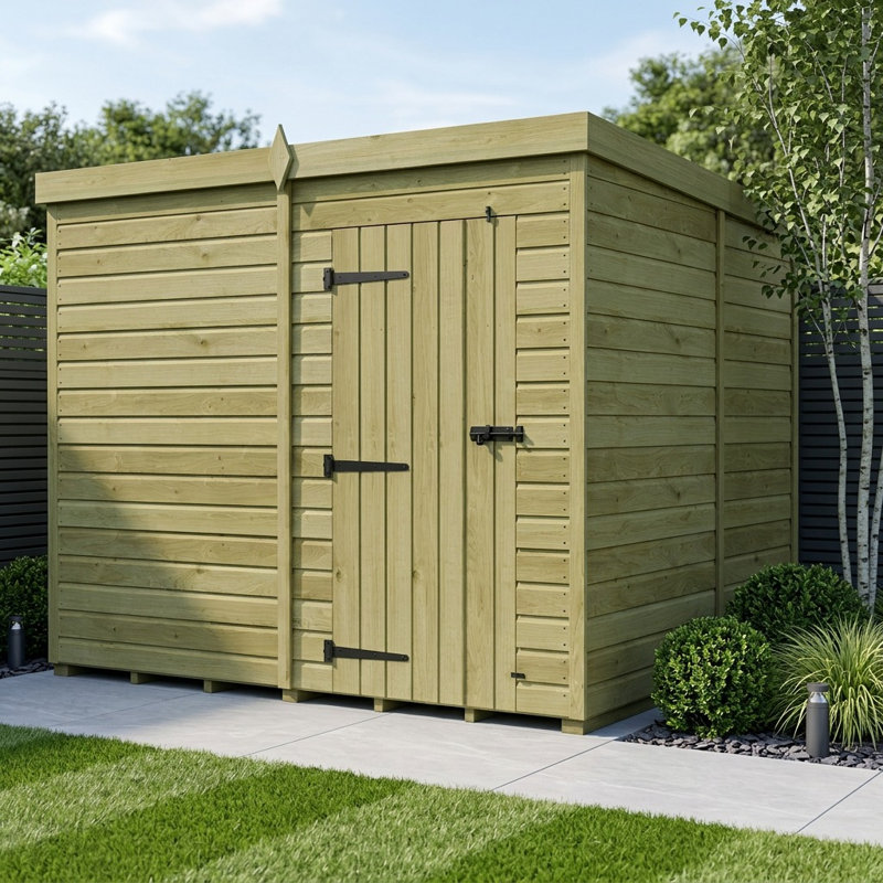 Total Sheds 8ft x 9ft Pent Garden Shed - Single Door - No Windows - Pressure Treated Timber - UK Manufactured