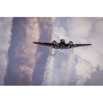 " Vintage Prop Airplane Through Smoke, Dramatic, Aviation "