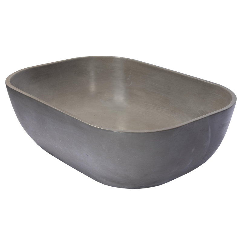 Concrete Rectangular Vessel Bathroom Sink, Dark Gray