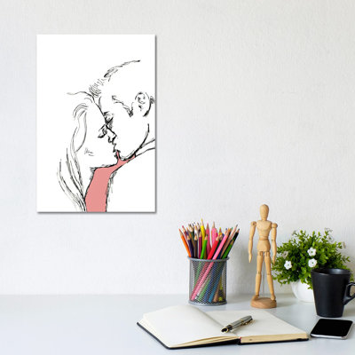 Kiss - Outline by Fanitsa Petrou - Wrapped Canvas Print