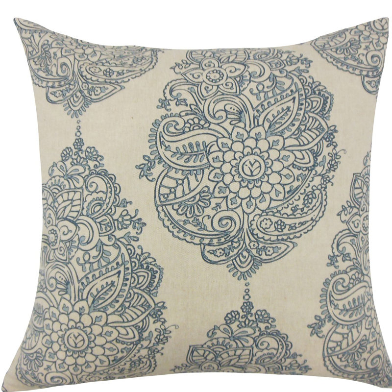 Coussin décoratif en coton lanza damassé, H 18 po x l 18 po x P 5 po, Lac bleu