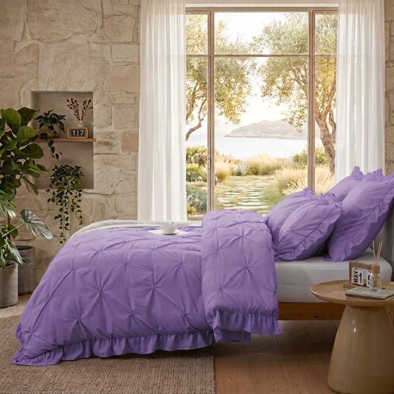 5 Piece Romantic Princess Pintuck Comforter Set, King Comforter + 4 King Shams, Lavender