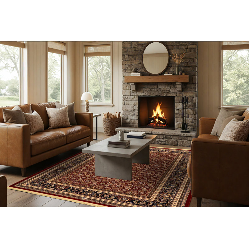 Tapis rouge/brun en laine wheeler Cirro, Rectangle 2 pi 2 po x 4 pi 3 po
