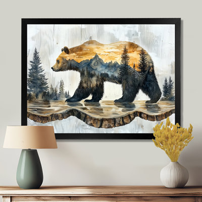 Double exposition ours dans le lac III - ours, art mural
