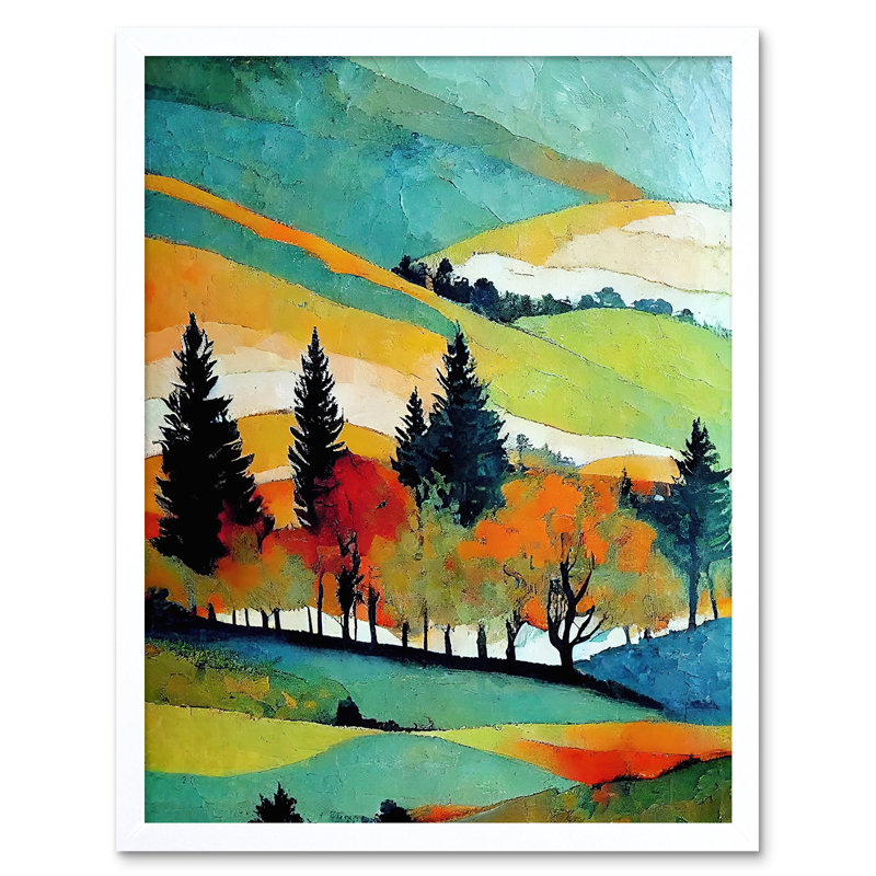 Colourful Autumn Landscape Scotland Hillside Forest - Print, White Framed Paper, 43cm H x 33cm W x 2cm D