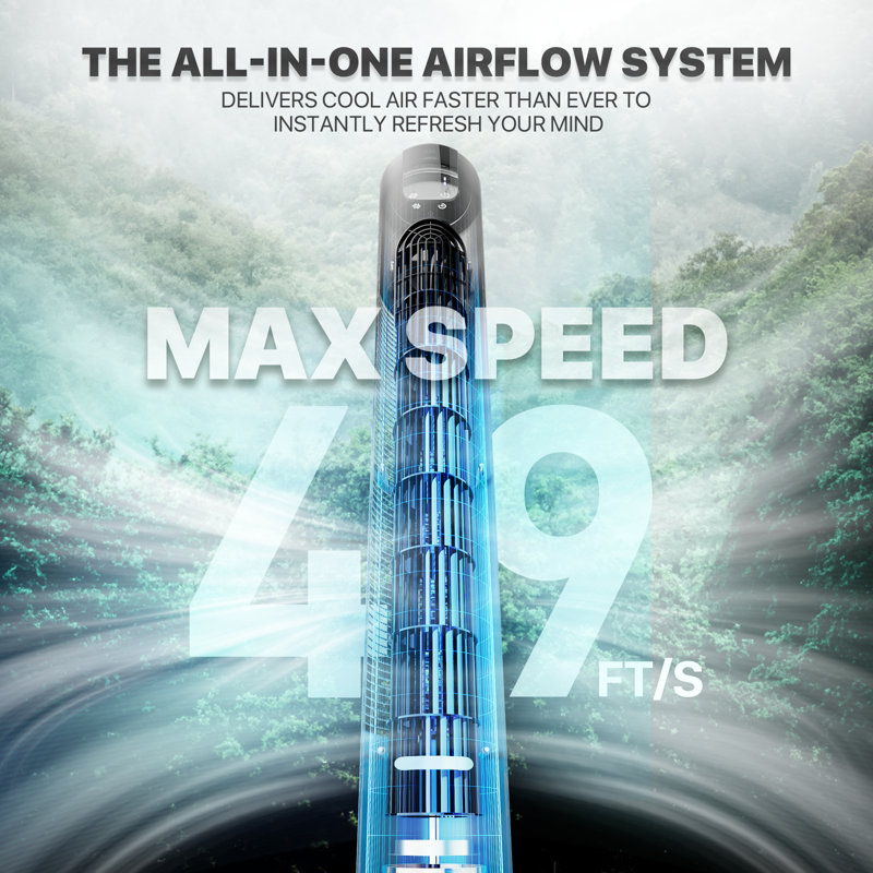 45" Bladeless Tower Fan, 70 Degree Oscillating Floor Fan with Remote, 8 Speed, 4 Modes, 12H Timer, Space Gray