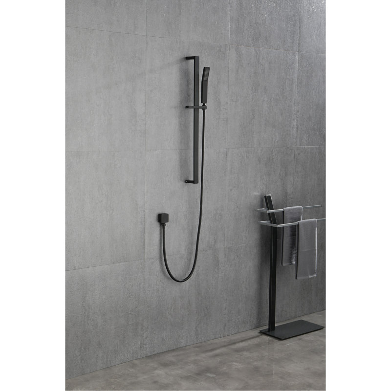 Stainless Steel Handheld Shower With Adjustable Height And Matte Black Exterior 59-Inch Hose Slide Bar In