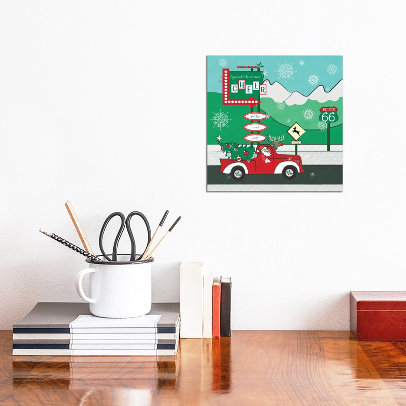 Retro Santa Driving II 1 Piece Wrapped Canvas Wall Art, 30.48 cm H x 30.48 cm W