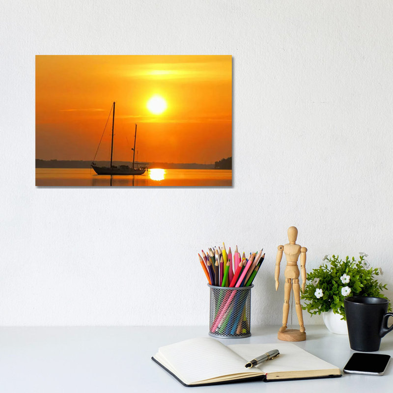 Sunrise Sail Boat - Wrapped Canvas Print, 20.32 cm H x 30.48 cm W