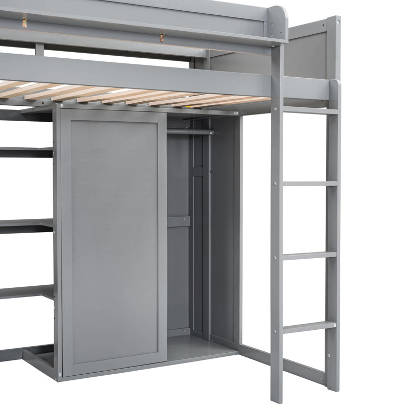 Gray Twin Loft Bed With Construction And Storage Options Wood Bed, - Multiple & Stable, Gray