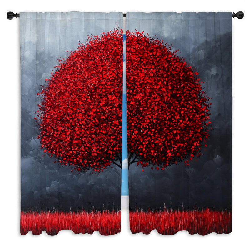 Rideaux de fenêtre rouge avec drapeaux nature gothique - 2 panneaux, L 20 po x L 52 po