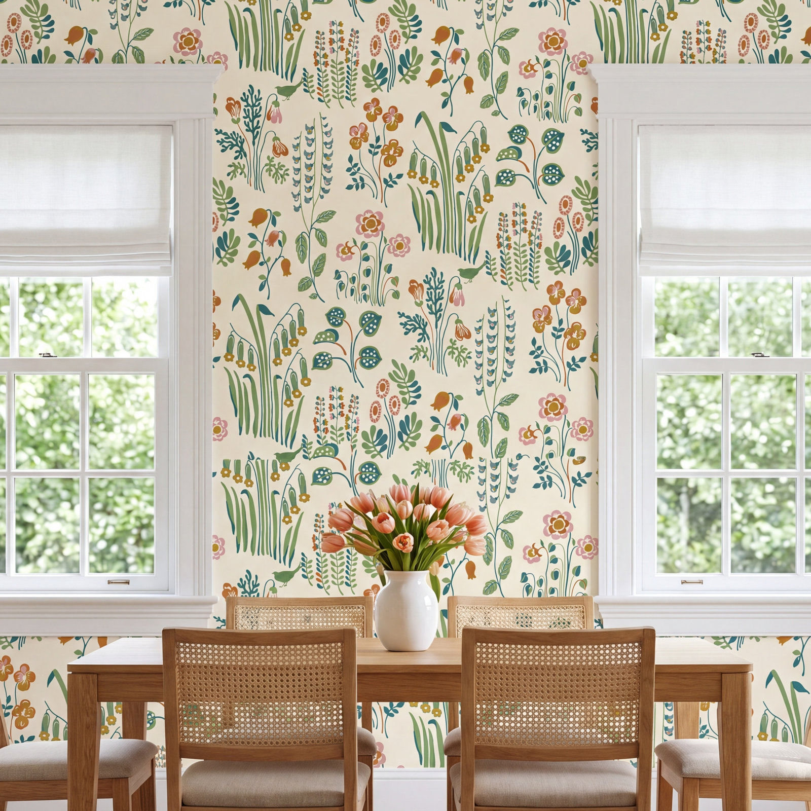 Tallulah Self-Adhesive Wallpaper Roll, Green/Beige