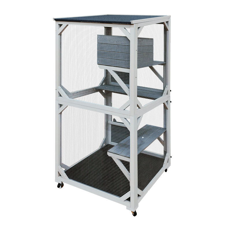 Solid Wood Cat Cage Shelter With 4 Layer Activity Space & Resting House