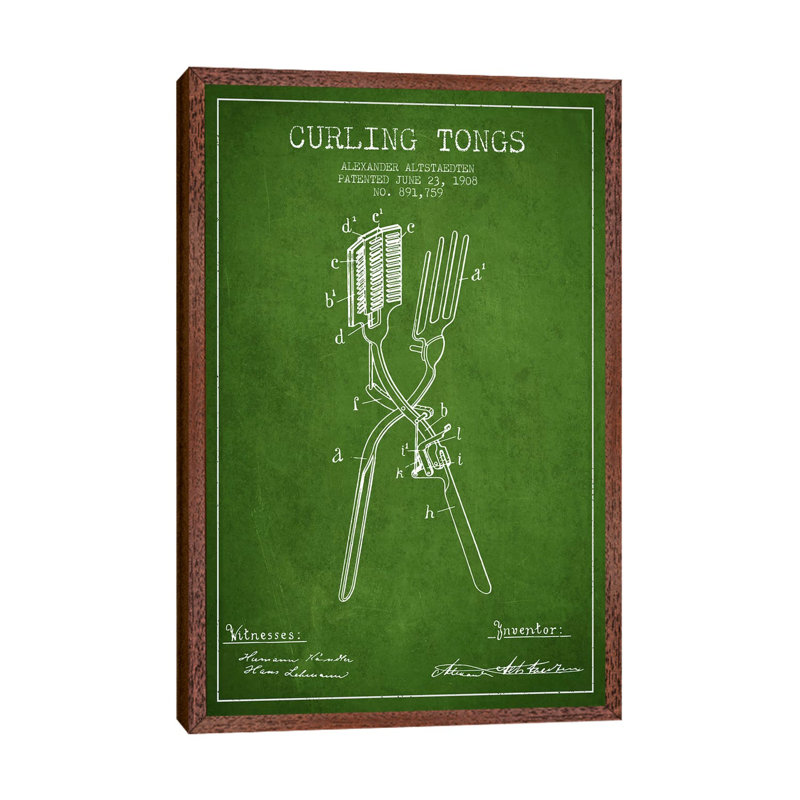 Curling Tongs Green Patent Blueprint 1 Piece Wall Art on Canvas, 101.6 cm H x 66.04 cm W, Classic Wood Framed